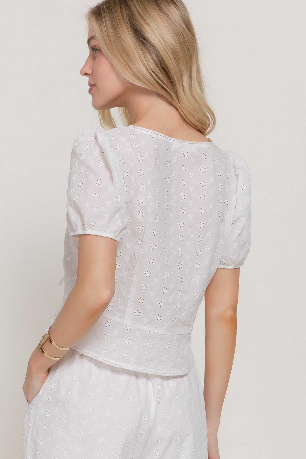 Eyelet Tie Front Top