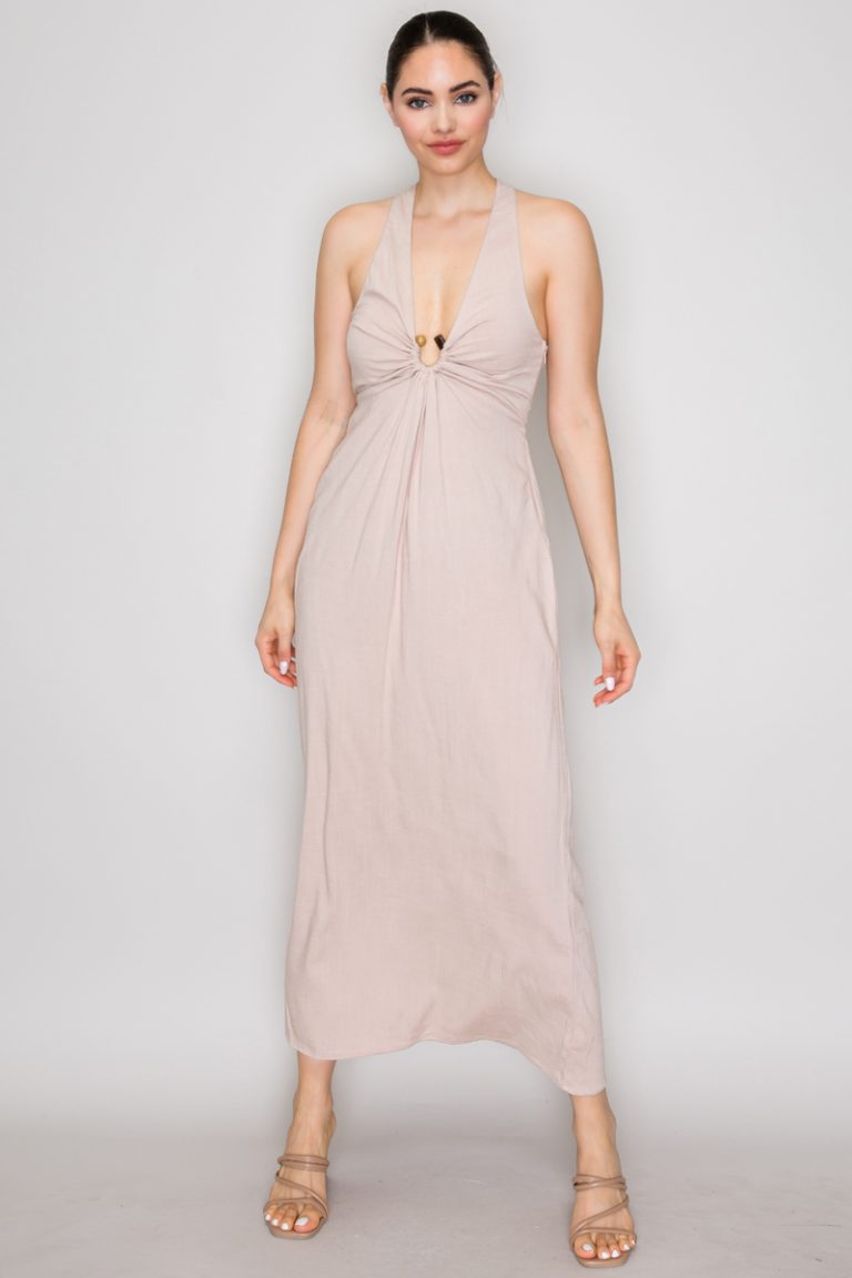 Vestido Halter Largo Golden Muse