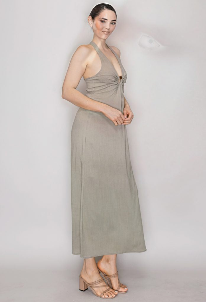 Vestido Halter Largo Golden Muse