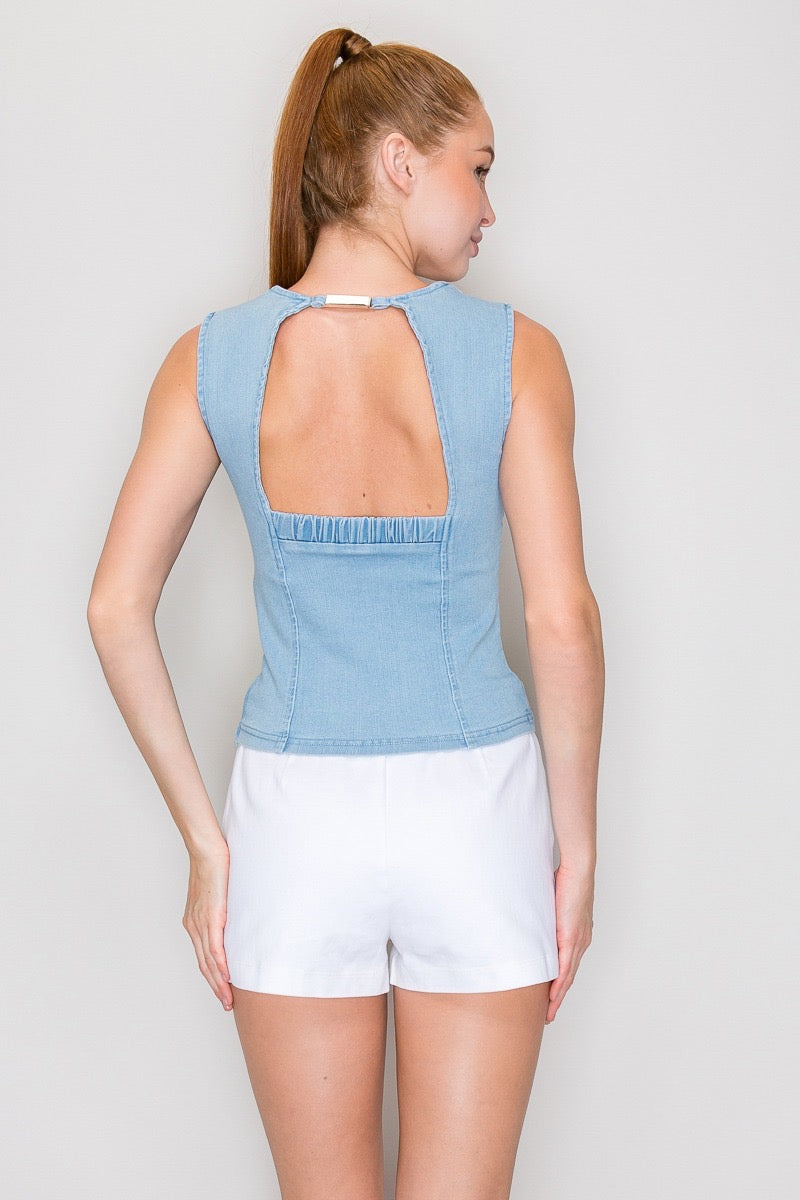 Denim Open Back Top