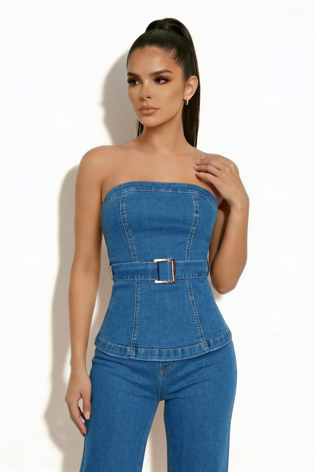 Blusa Denim Corset Belt