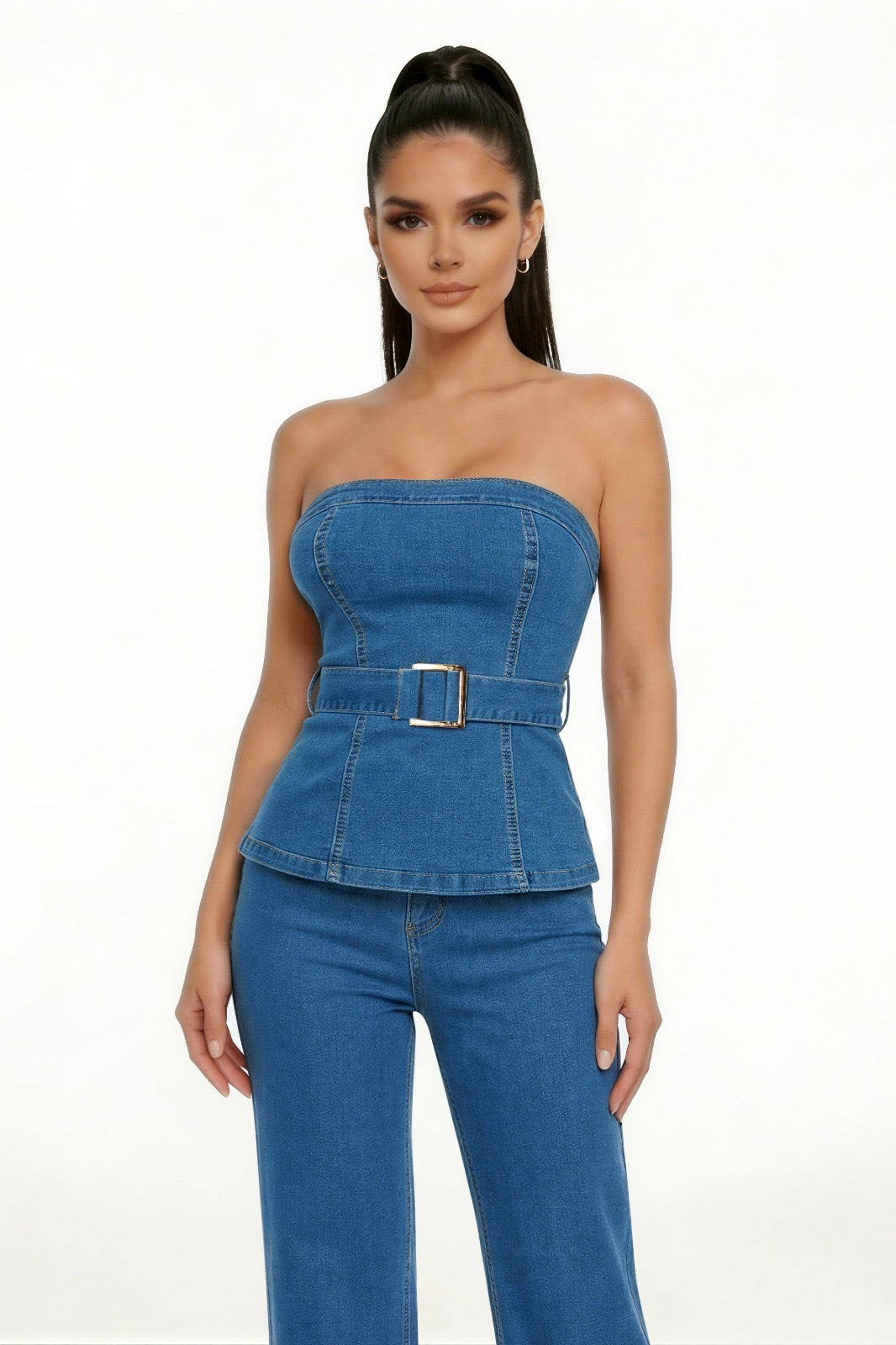 Blusa Denim Corset Belt