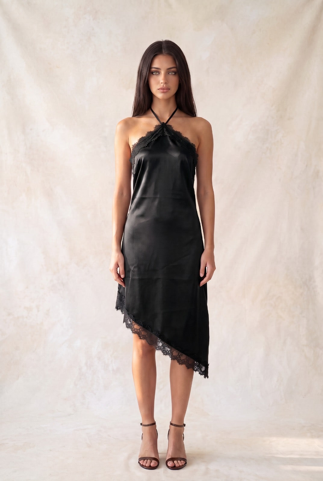 Vestido Midi Satinado Encaje Verona