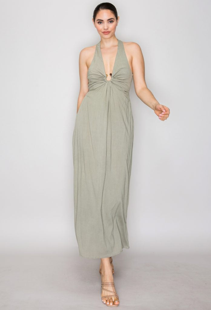 Vestido Halter Largo Golden Muse