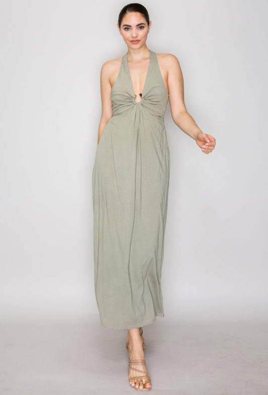 Vestido Halter Largo Golden Muse