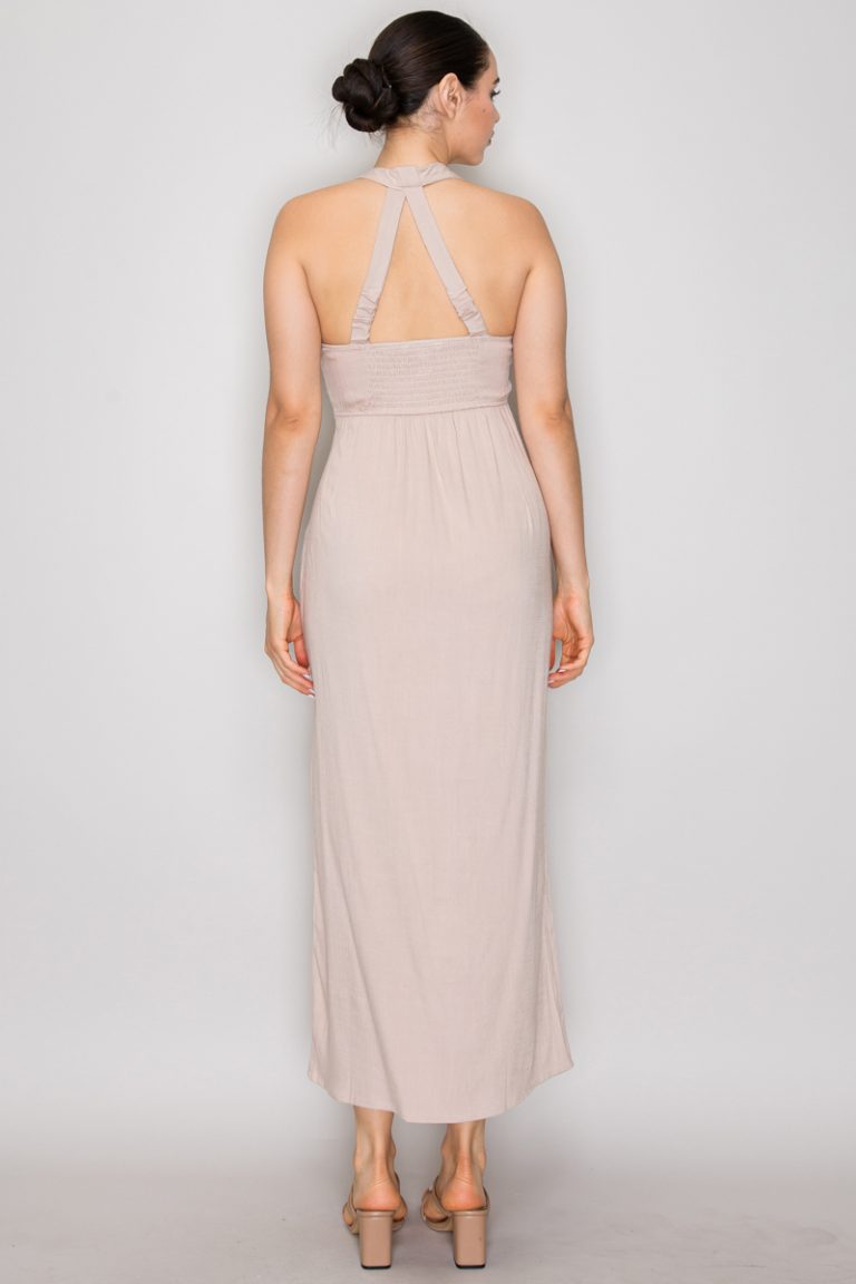 Vestido Halter Largo Golden Muse