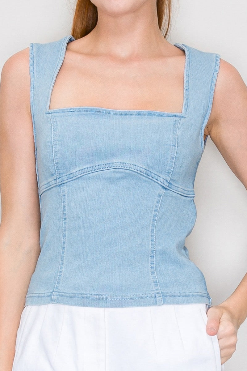 Denim Open Back Top