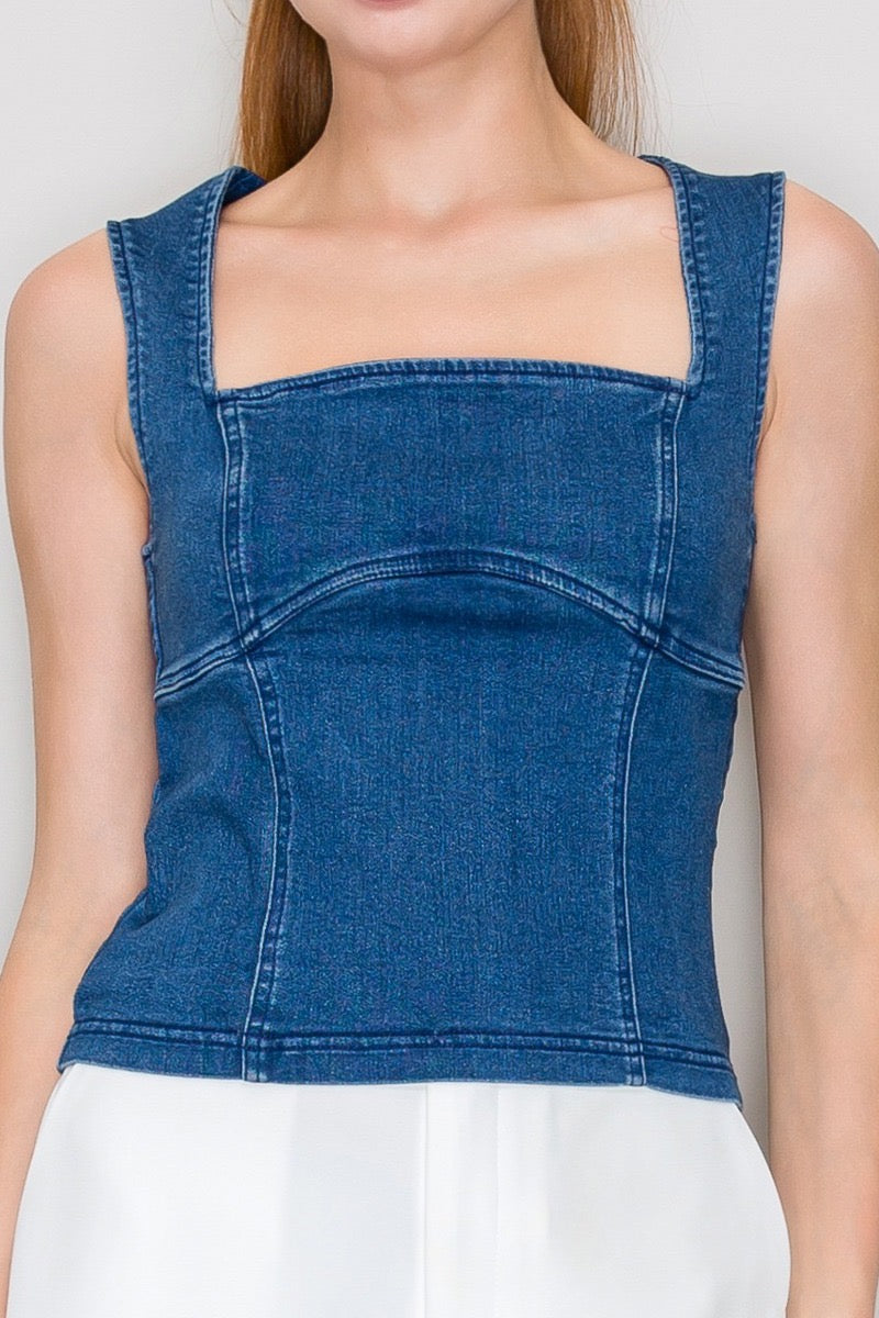 Denim Open Back Top