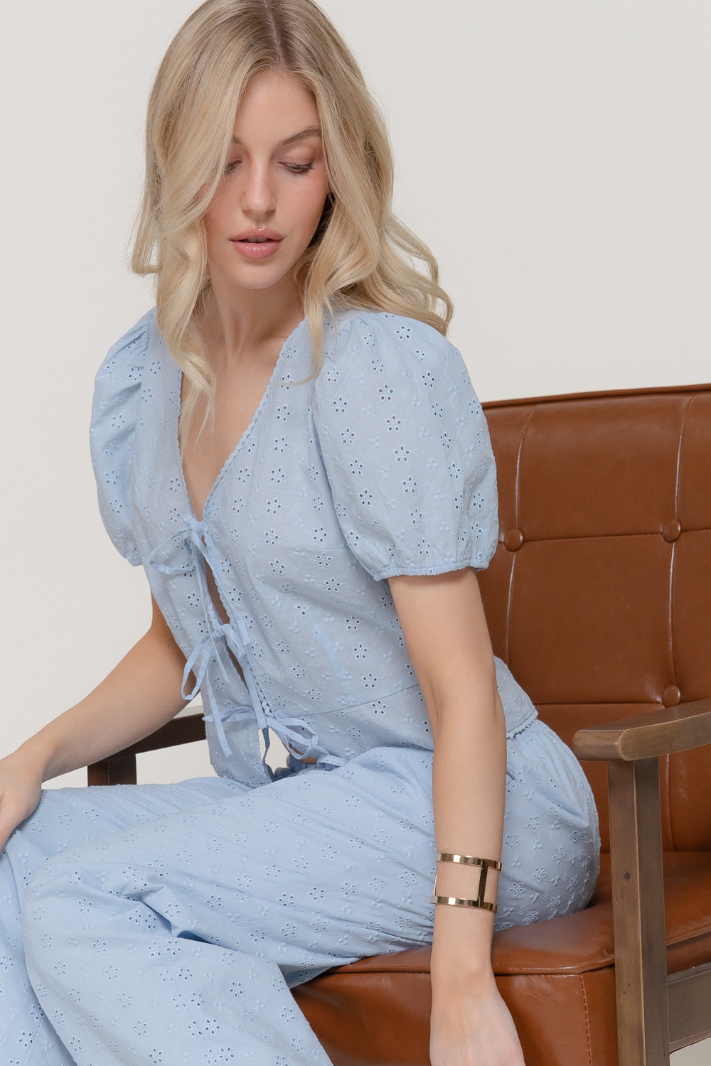 Eyelet Tie Front Top