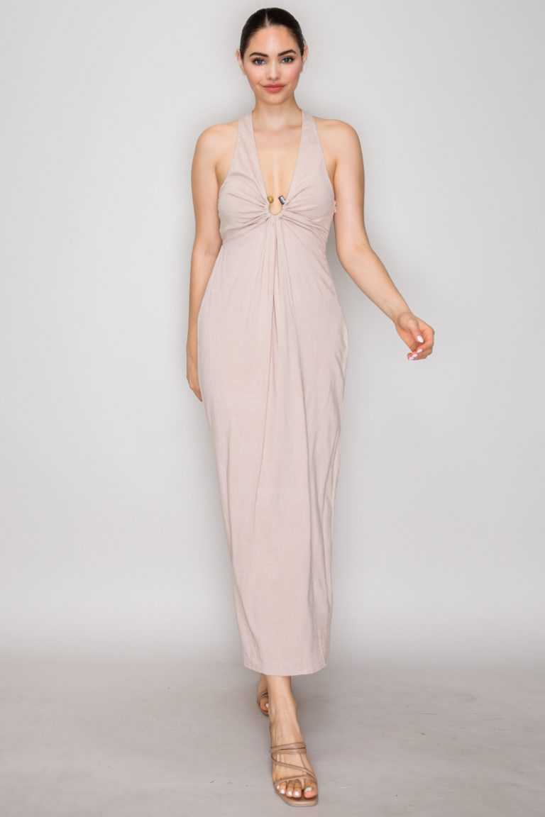 Vestido Halter Largo Golden Muse