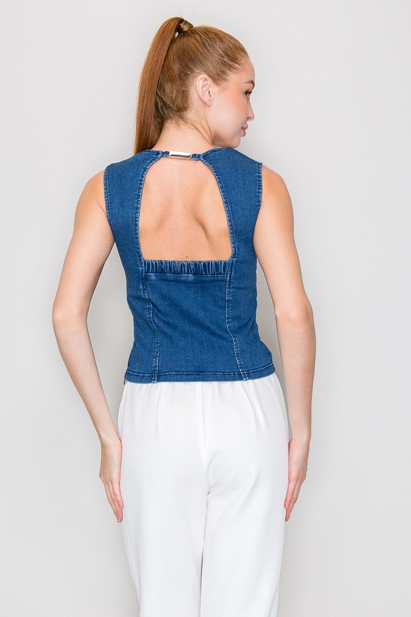 Denim Open Back Top