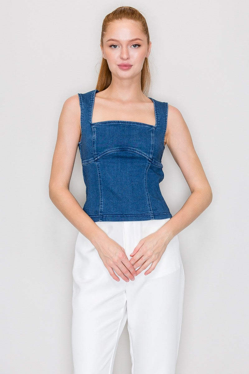 Denim Open Back Top