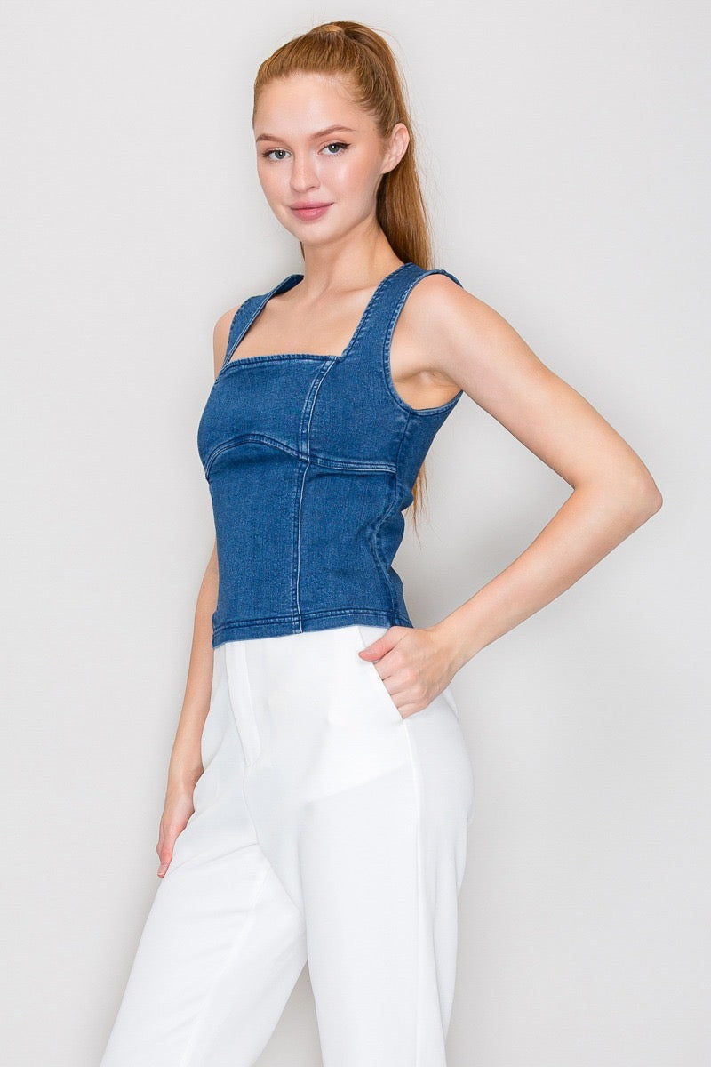 Denim Open Back Top