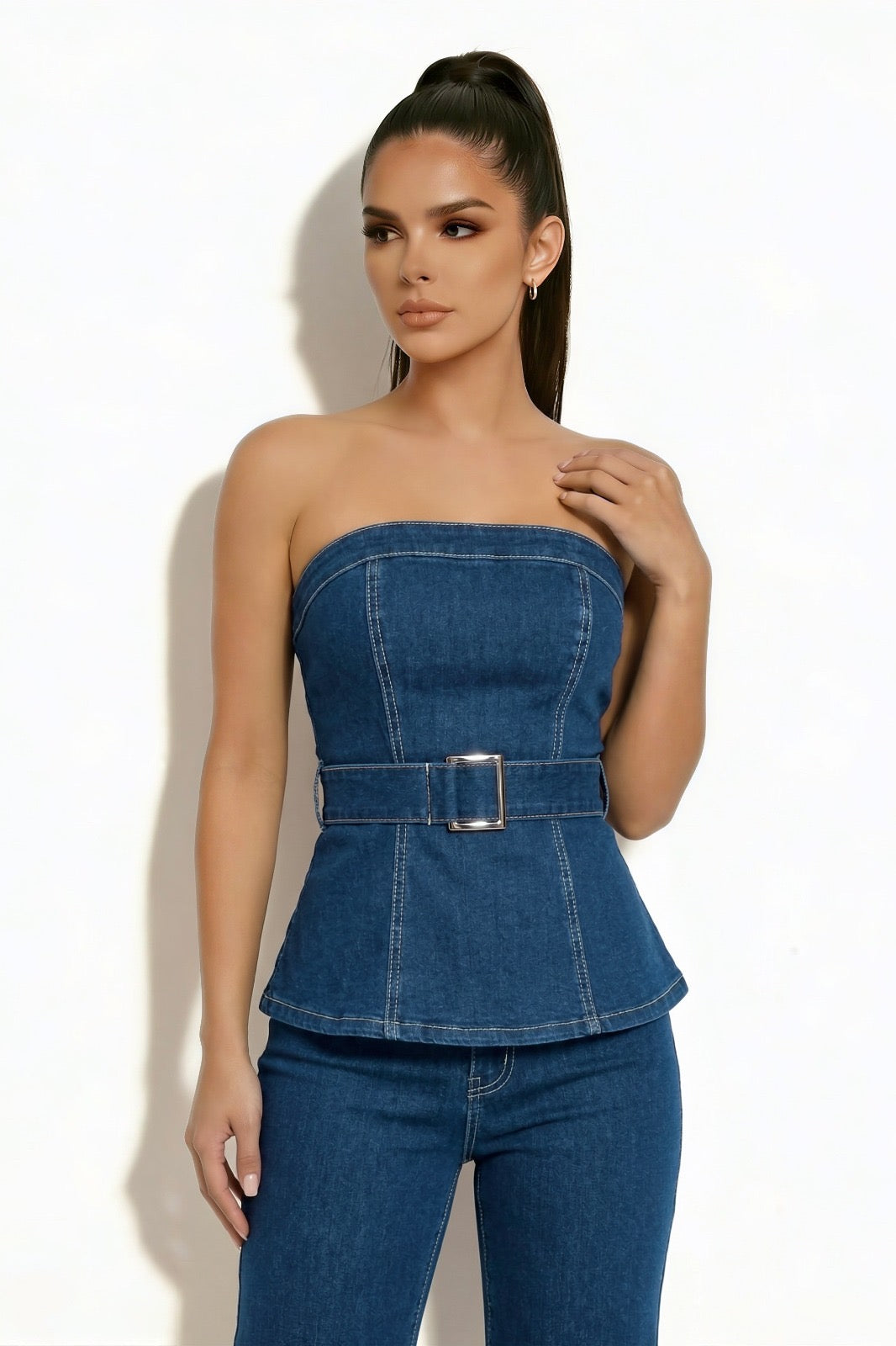 Blusa Denim Corset Belt