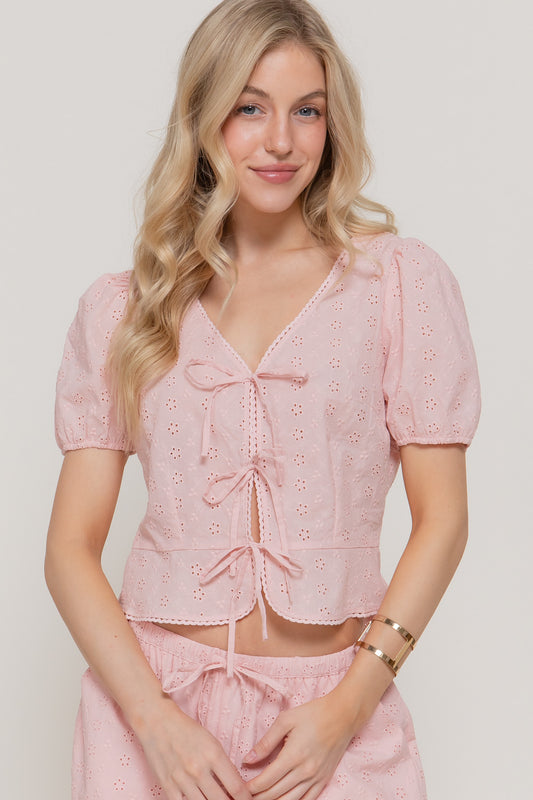 Eyelet Tie Front Top