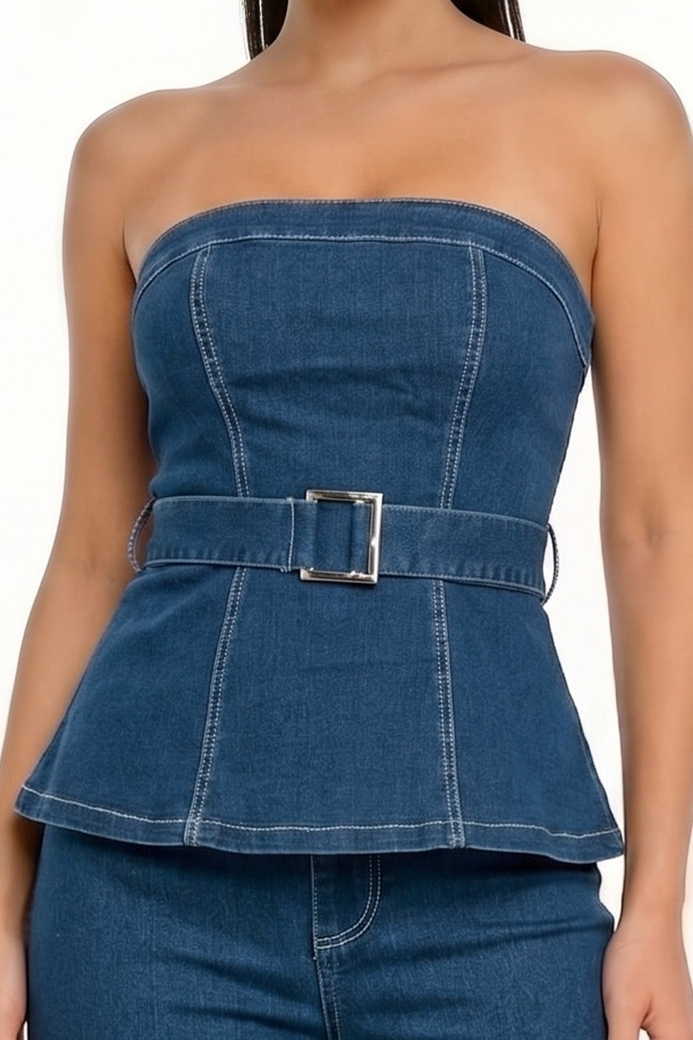 Blusa Denim Corset Belt