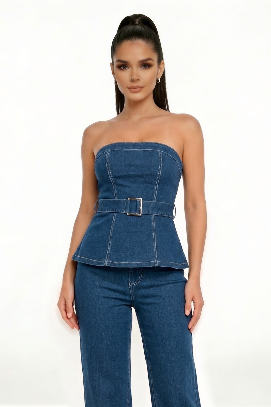 Blusa Denim Corset Belt
