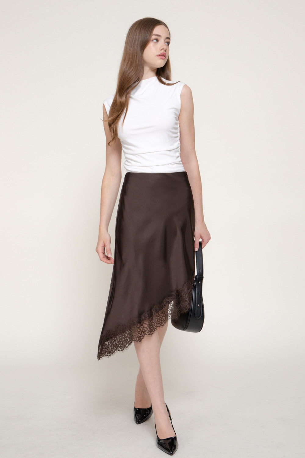 Falda Satin Midi Celeste
