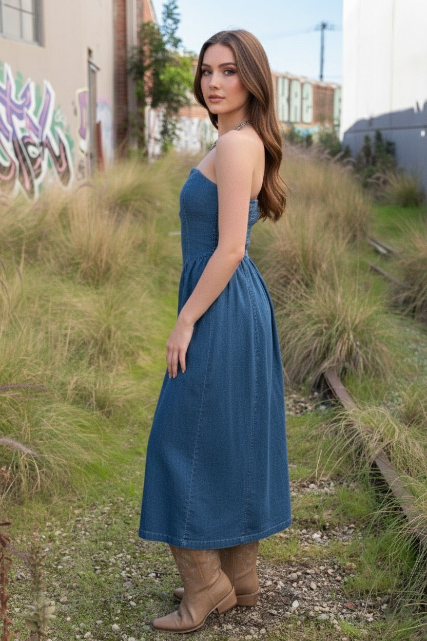Vestido Halter Largo Golden Muse